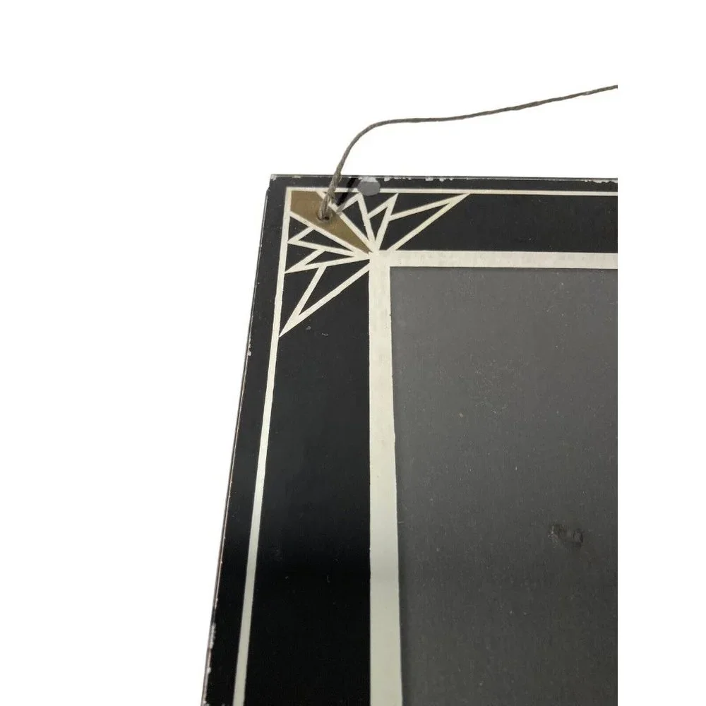 *Antique Art Deco Reversed Painted Glass Balck Silver Gold Picture Frame 8X10